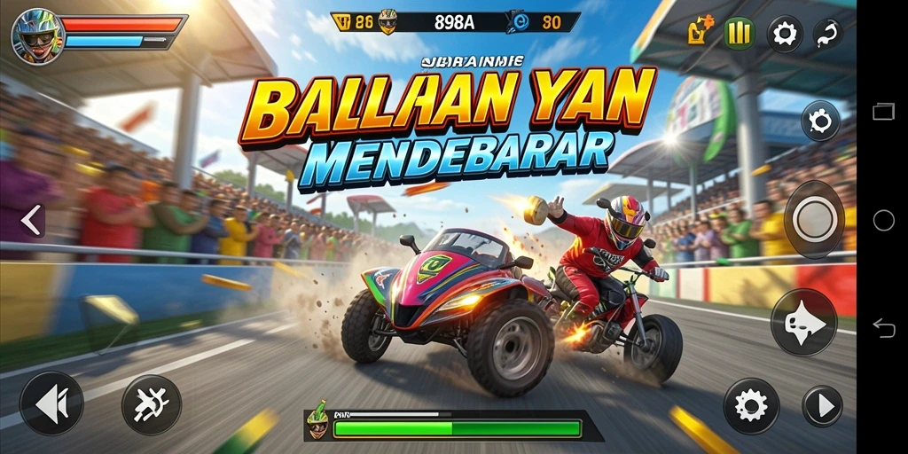 Screenshot menunjukkan aksi balapan mendebarkan dalam 898A.