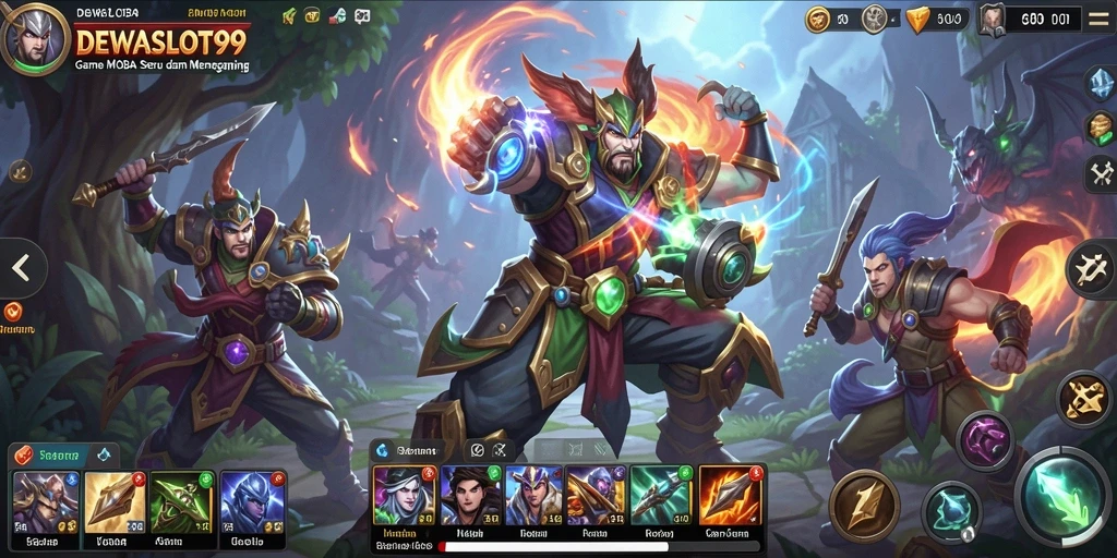 Tangkapan layar DEWASLOT99 menampilkan aksi gameplay MOBA yang seru.