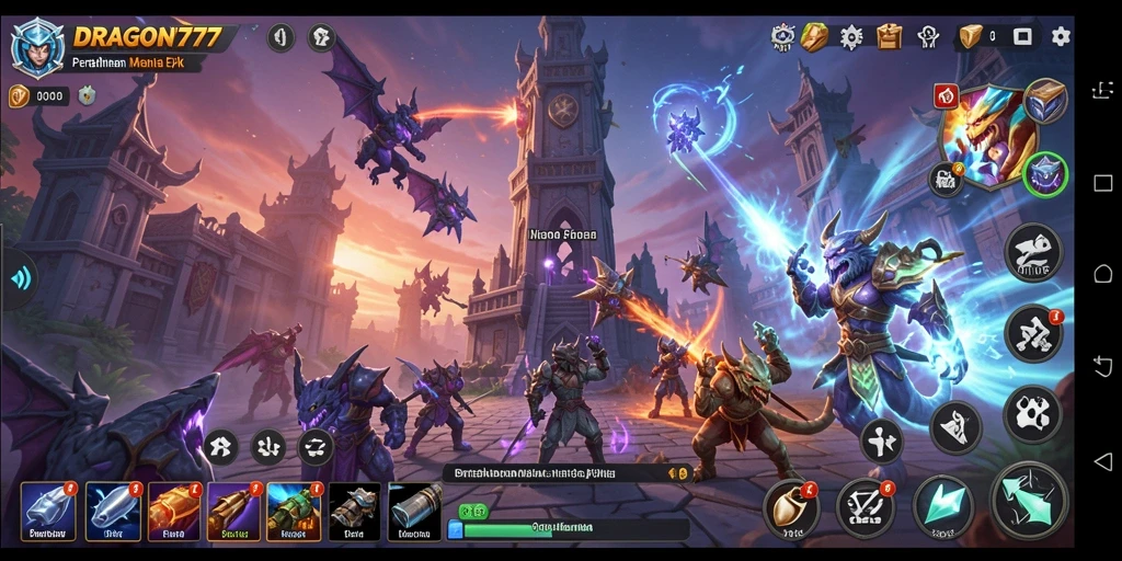 Tampilan gameplay menegangkan di DRAGON777 dengan menara yang dipenuhi strategi.