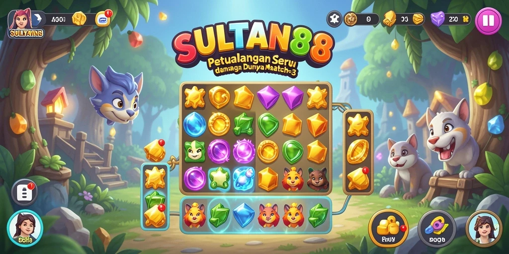 Screenshot gameplay SULTAN88 dengan aksi Match-3 yang mendebarkan.