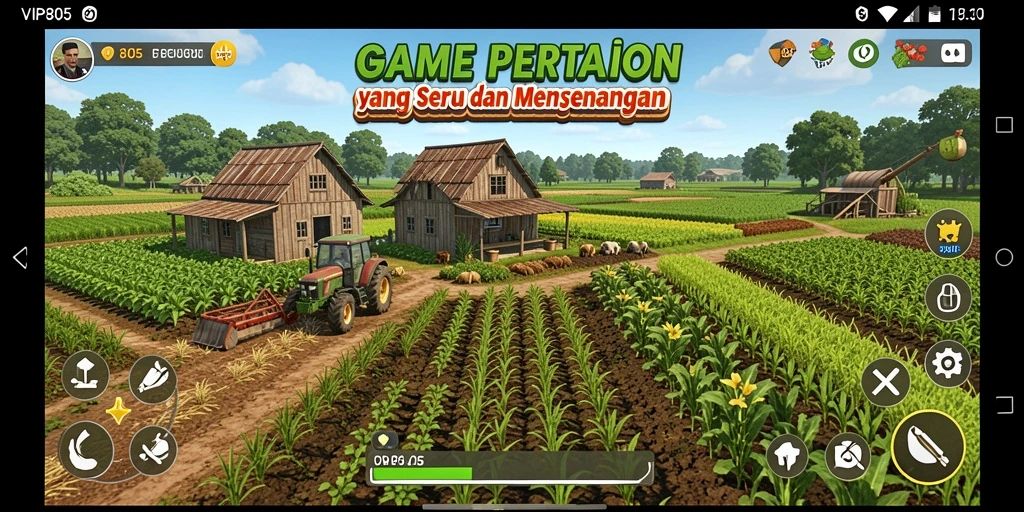 Tampilan screenshot VIP805 menampilkan ladang pertanian yang indah dan tanaman yang subur.